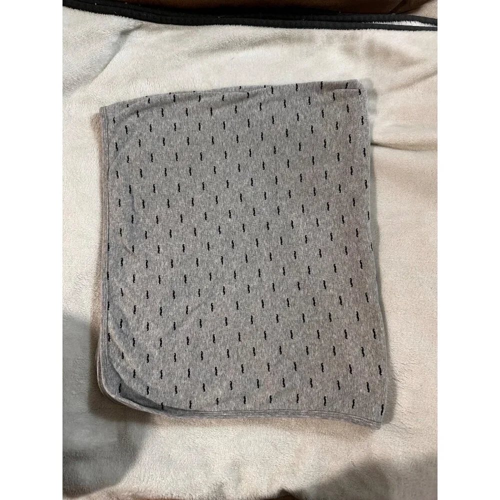 Carter’s Gray Grey Baby Security Blanket Cotton Knit Lovey Mustache Print No Tag